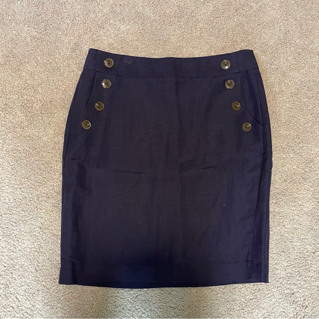 Loft Navy Button-Accent Pencil Skirt